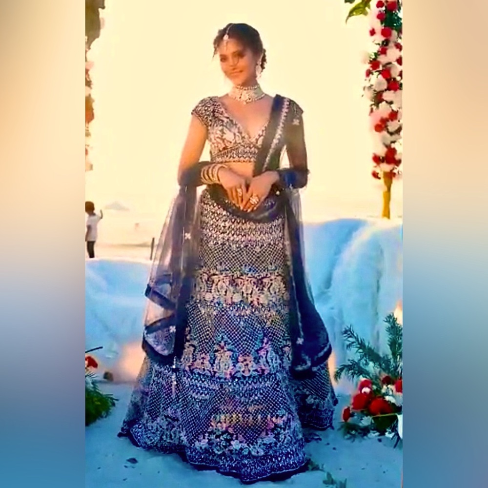Stunning blue lahanga - with thread, sequence and mirror work!